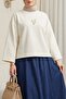 Floral Embroidery Round Neck Loose Combed Cotton Blouse -Ecru