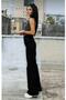 Christiana Black Lycra Super High Waist Denim Loose Leg Jeans Palazzo Trousers - 3