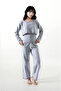 Women's Gray Melange Waffle 3-Piece Long Sleeve Trousers Pajama Set