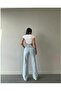 Light Blue Lycra Super High Waist Loose Jeans Palazzo Trousers - 4