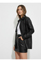 Women's Black Tassel Detailed Faux Leather Shirt Jacket Nj97 - 2