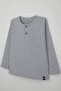 Boy's Long Sleeve T-Shirt with Button Detail, Ages 4-8, Light Gray Melange - 6