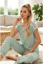 Green Soft Touch Thin Seasonal Lace Detailed Knitted Pajama Suit7864