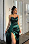 Allyso Draped Neck Slit Emerald Evening Dress - 3