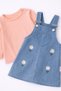 Baby Girl Daisy Embroidered Heart Stretchy Denim Look Jumpsuit & Long Sleeve Badi Set – Set of 2 6 Months–2 Years - 5