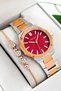 Steel Cord & Case Women Wrist Watch, 3Atm Water Resistant Silver-Rose-Red Sdfer175