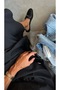 Women's Black Silver Buckle Detailed Slippers - 5