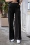 Women's Silky Stretchy Thick Modal Fabric High Waist Front Seam Pocketed Wide Leg Palazzo Pants-Black - 3
