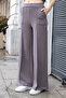 Women's Silky Stretchy Thick Modal Fabric High Waist Front Seam Pocketed Wide Leg Palazzo Pants-Grey - 3