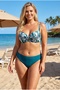Women's Turquoise Patterned High Waist Lined Plus Size Bikini Set Hzl25S-Lc24200-1