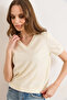 Women's Ecru V-Neck Very Soft Textured Viscose Knitwear Blouse Blz-19003219 - 2
