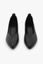 Black Genuine Leather V-Cut Short Block Heel Women's Shoes - 7