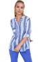 Women's Blue Ethnic Pattern Italian Cotton Linen Shirt - 7