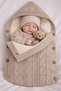 100% Organic Knitted Baby Swaddle with Fleece Inside and K Hooded Button Detail, 75 X 40 cm