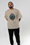Freyr Front Printed Beige Oversize T-Shirt Men's Women's Cotton Crew Neck T-Shirt - 7