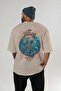 Njord Back Printed Beige Oversize T-Shirt Men's Women's Cotton Crew Neck T-Shirt - 4