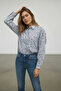 Women's Blue Striped Floral Poplin Buttoned Long Sleeve Shirt 10189. - 4