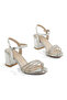 Silver Stone Ankle Strap Thick Heeled Evening Dress Women's Shoes – Shiny Mirrored - 2