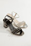 Stoned Thin Strap Mirrored Thick Heeled Evening Dress Silver Color Women's Shoes - 6