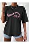 Have A Good Day T-shirt - Black, Oversize, Printed, Crew Neck, Printed, Short Sleeve, Loose - 5