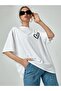 Minimal Heart Pattern T-Shirt - White Printed Oversize Crew Neck Short Sleeve Loose Fit