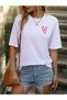Heart Logo T-shirt -white, Printed, Crew Neck, Printed, Short Sleeve, Boyfriend, Loose - 3
