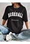 Baseball Persistence T-Shirt - Black Printed Oversize Crew Neck Short Sleeve Loose Fit - 5