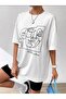 Smile Face T-Shirt - White Printed Crew Neck Short Sleeve Loose