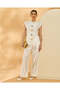 Women Ivory Tunic With 3D Button Trim Blouse - 6