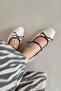Maxy Women's Bow Detail Wrinkled Leather Ballerinas Beige