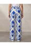 Women Blue And White Printed Wideleg Trousers - 4