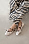 Maxy Women's Bow Detail Wrinkled Leather Ballerinas Beige - 2