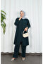 Large Size Double Set with Stone on the Sleeves Mother Set Petrol Hnt7097