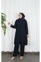 Large Size Double Set with Stones on the Sleeves Mother's Set Navy Blue Hnt7097 - 4