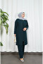 Large Size Double Set with Stone on the Sleeves Mother Set Petrol Hnt7097 - 4