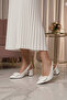 Beren Women's White Bow Tie Open Back 5 cm Heeled Shoes - 4