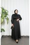 Elegant Satin Textured Belt Detailed Hijab Dress Black Hnt5855 - 5