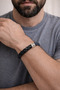 Midnight Blue Genuine Leather Men's Bracelet – Black and Navy Blue Dual Color – Metal Detailed Steel Lock-1324