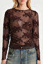 Flock Printed Gathered Transparent Blouse Lzv0052 Brown - 2
