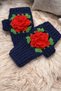 Megahan Boutique Navy Blue and Red Rose Motif Scarf and Glove Set - 3