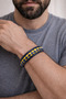 Genuine Leather Men's Bracelet – Navy Blue & Yellow Double Color Weave – Steel Magnet Lock20-52