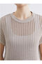 Beige Crew Neck Openwork Women's Knitwear Sweater - 5