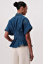 Shirt Collar Short Sleeve Pleated Regular Denim Shirt - 2
