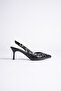 Women's Black Snake Pattern Heeled Shoes - 3