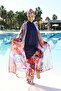 Aura Patterned Kaftan Full Covered Hijab Swimsuit Navy Blue - 5