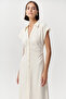Shirt Collar Gathered Waist Buttoned Midi Slim Fit Knitted Dress - 2