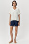 V-Neck Short Sleeve Regular Blouse with Knitted Detail - 4
