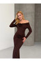 Modal Fabric Lycra Maxi Dress with Floral Accessories in Brown - 5