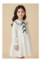 Girl's White Baby Collar Bow Patterned Dress