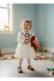 Girl's White Baby Collar Bow Patterned Dress - 4